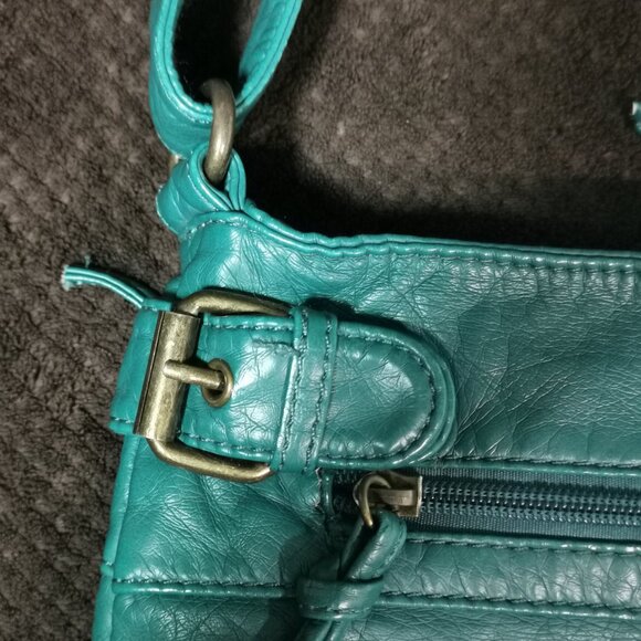 Aqua/Brass Faux Leather Crossbody EUC #245 - Picture 13 of 16